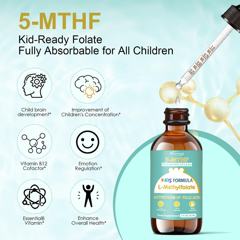 60ML Methylfolate for Kids | 5-MTHF Plus Methyl B12 with B6 (P5P) -Supplement Kids B12 Vitamin | Folinic Acid Alternative