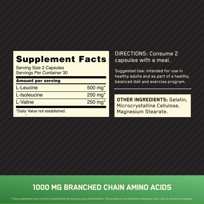 [Australia] - Optimum Nutrition Instantized BCAA Capsules, Keto Friendly Branched Chain Essential Amino Acids, 1000mg, 60 Count Unflavored 60 Count (Pack of 1) 
