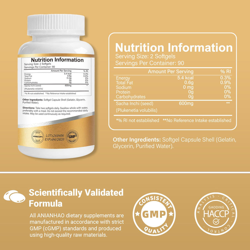 Sacha Inchi Oil Capsules, Sacha Inchi Oil Softgels, Ath Oil Hydrates The Joints for Menopausal Joint Dryness, Rich in Vitamin D3, 180 Count