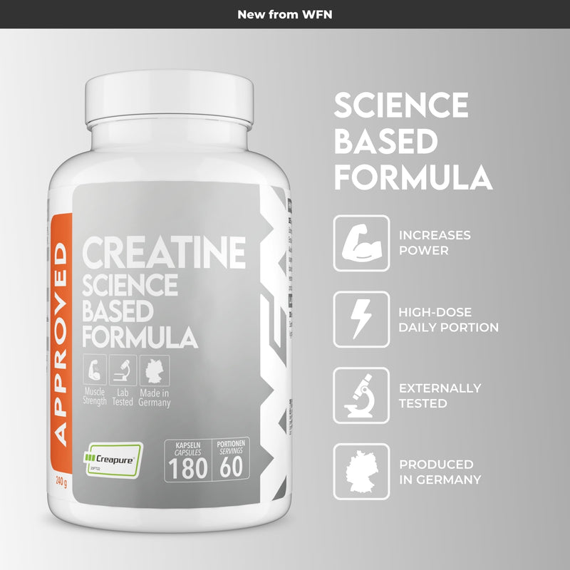 WFN Approved Creatine Creapure Capsules - 180 Giga Capsules (1000mg Creatine per Capsule) - Vegan Supplement - No additives - Produced & Tested in Germany 180 pcs - Capsules