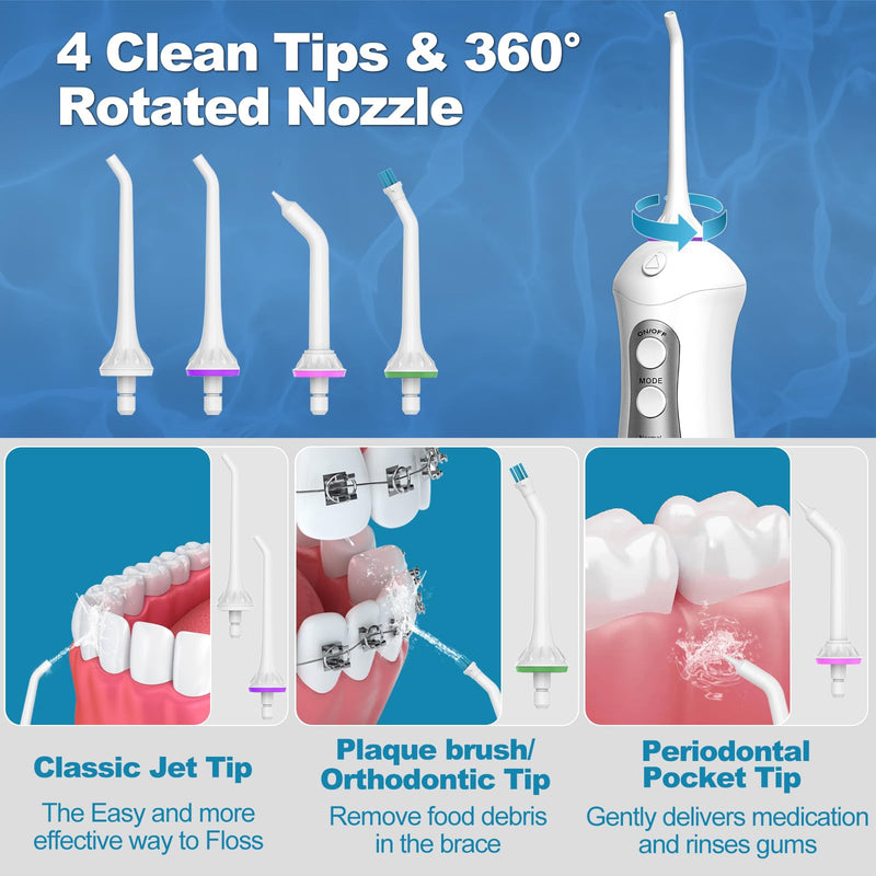 [Australia] - Water Flosser Cordless Teeth Pick: Portable Adults Dental Oral Irrigator for Travel Flossers Cleaning Picks 300ML Grey 