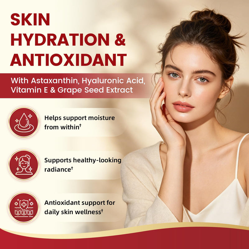 Liposomal Astaxanthin 12mg with Hyaluronic Acid & Lutein for Skin & Eye | 7-IN-1 Vegan Softgels with Vitamin E, Zeaxanthin, Phospholipids & MCT for Antioxidant, Skin Hydration, GMP, Gluten Free,180ct 90 Count (Pack of 2)