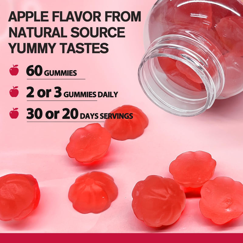 [Australia] - 9-in-1 Probiotic Fiber Gummies for Adults & Teens 16G Fiber per Serving, Psyllium Fiber Supplement with 5 Billion CFU Bacillus Coagulans, Inulin, ACV for Digestive & Gut Wellness - 60 Gummies Apple 60 Count (Pack of 1) 