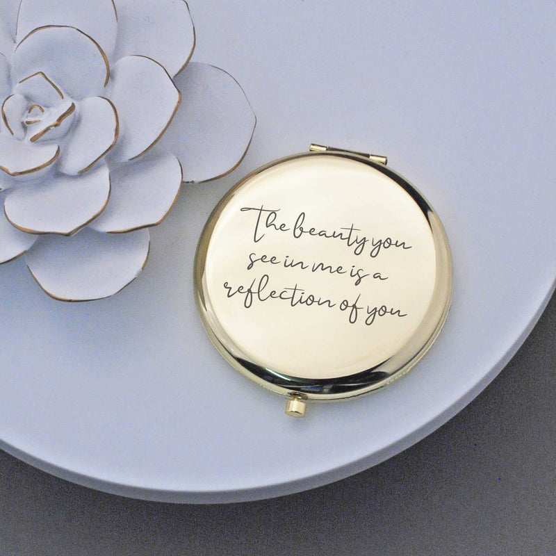 [Australia] - Love, Georgie "The beauty you see in me is a reflection of you" Pocket Mirror. Gift for Weddings, Birthdays, or Mother's Day. Compact Mirror for the Mother of the Bride or Groom. (Gold) Gold 