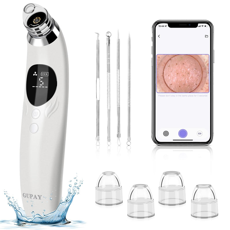 Blackhead Remover Vacuum, Pore Vacuum with 1080p HD Camera, Visible Facial Pore Cleanser with 4 Suction Heads, 5 Speeds, Black Head Remover Tool Pimple Acne Whitehead Extractor Kit (White) White