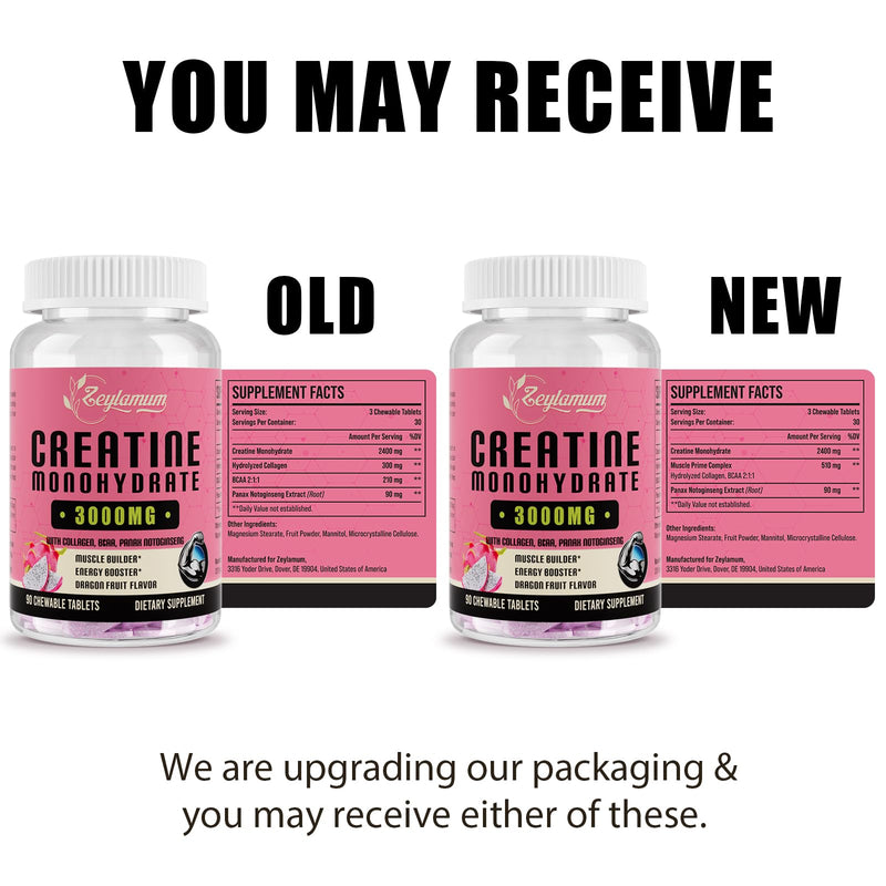 [Australia] - Creatine Monohydrate for Women, Creatine Supplement 3000mg, with Hydrolyzed Collagen, BCAA, Creatine for Booty Gain, Muscle Growth, Increased Strength, Enhanced Energy and Performance, 30 Servings 90 Count (Pack of 1) 