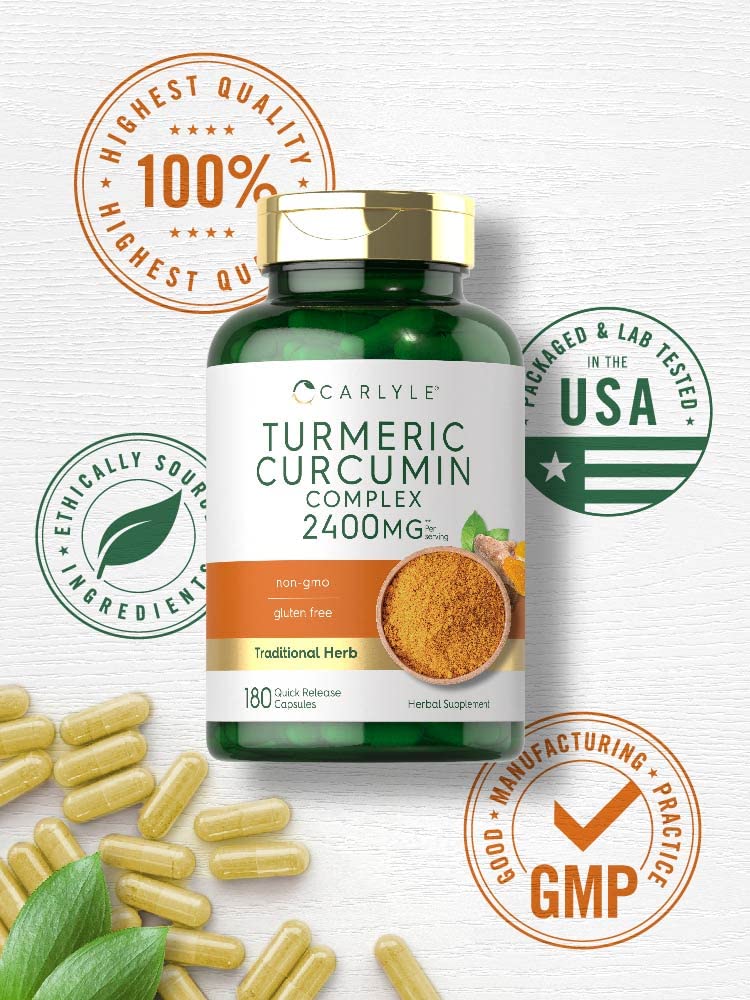 [Australia] - Carlyle Turmeric Curcumin Supplement 2400mg | 180 Powder Capsules | Herbal Complex | Non-GMO, Gluten Free Formula 