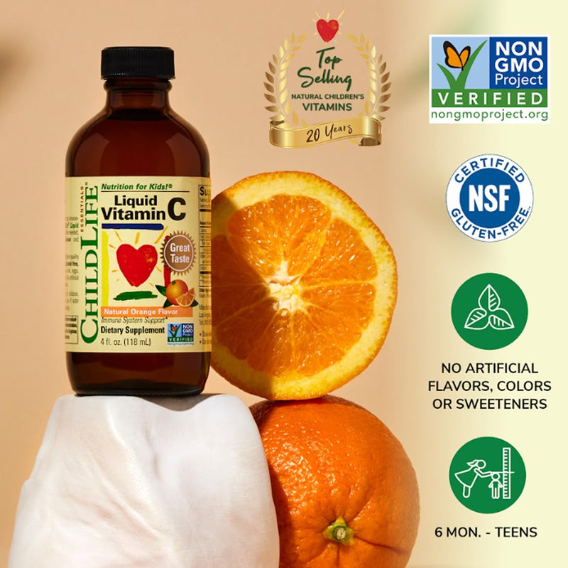 [Australia] - CHILDLIFE ESSENTIALS Liquid Vitamin C - Pure Vitamin C Liquid Supplement for Kids, Toddlers, & Babies, Immune System Support, Natural Orange Flavor, 4 Fl Oz (Pack of 1) 4 Fl Oz (Pack of 1) 