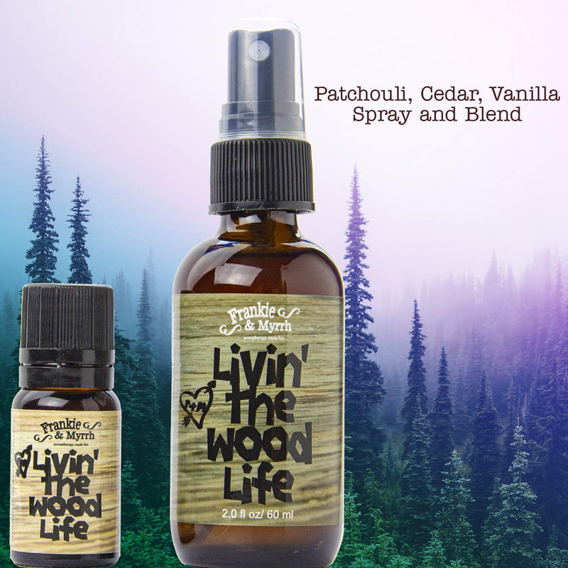 Frankie & Myrrh Livin' The Wood Life Aromatherapy Spray - Patchouli, Vanilla, Sandalwood, Cedar. Relaxation and Meditation Essential Oil Freshwater Mist. 100% Pure Oils. Patchouli, Vanilla, Cedar, Sandalwood 2 Fl Oz (Pack of 1)