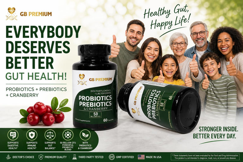 Probiotics, Prebiotics and Cranberry Supplement with Lactoferrin, 50 Billion CFU, 60 Capsules
