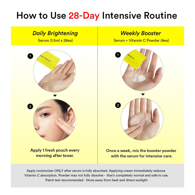 Abib Hyper Vita Shot 28 Days Program 1.42fl.oz.+0.03oz/42ml+0.8g | 10% Vitamin C Serum Individual Daily Pouches with Weekly Booster Powder, Ascorbic Acid, Korean Skin Care