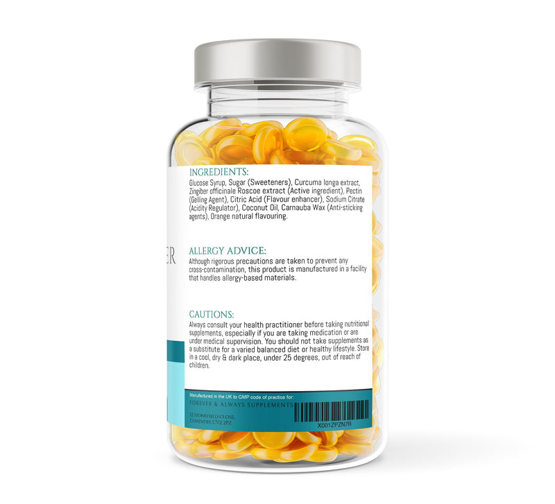 Turmeric Gummies & Ginger - 120 x Orange Flavoured High Strength 13500mg of Turmeric Curcumin Per Serving, 2 Months Supply Daily Vitamin Gummies for Adults, Joint Supplement