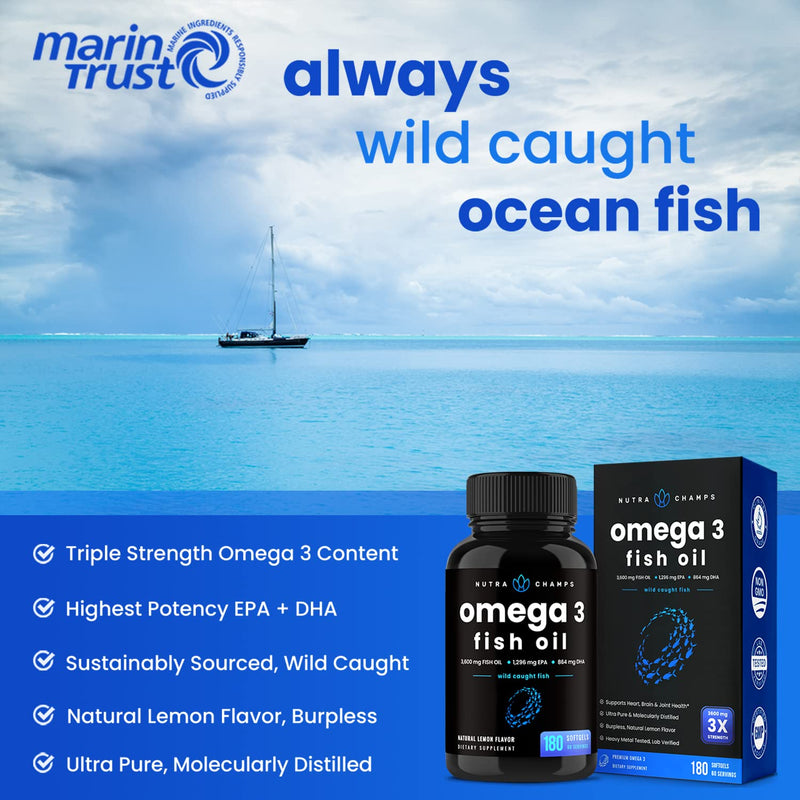 NutraChamps Magnesium Zinc & Vitamin D3 Capsules and Omega 3 Fish Oil Capsules 2 Pack Bundle