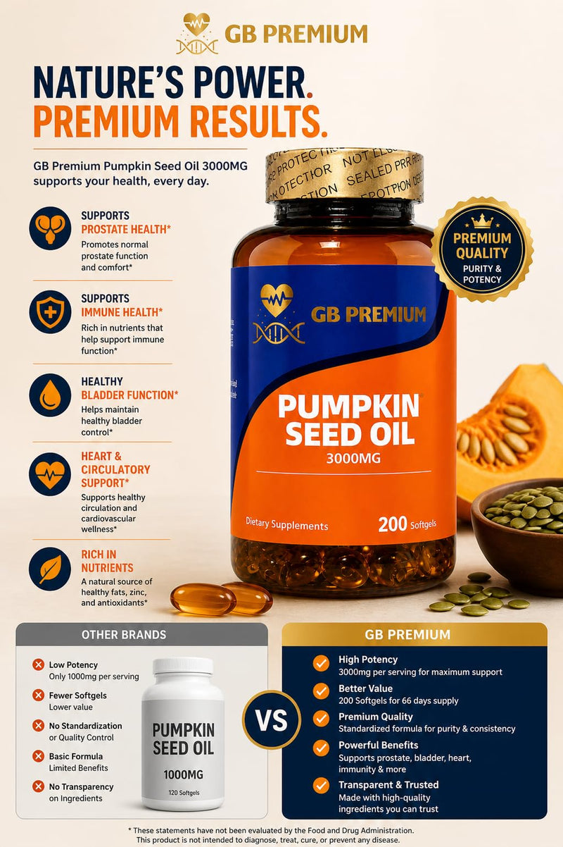 Pumpkin Seed Oil 3000mg, Cold Pressed Pumpkin Seed Oil Softgels, Omega 6 & 9 with Linoleic and Oleic Acid, Dietary Supplement, 200 Softgels