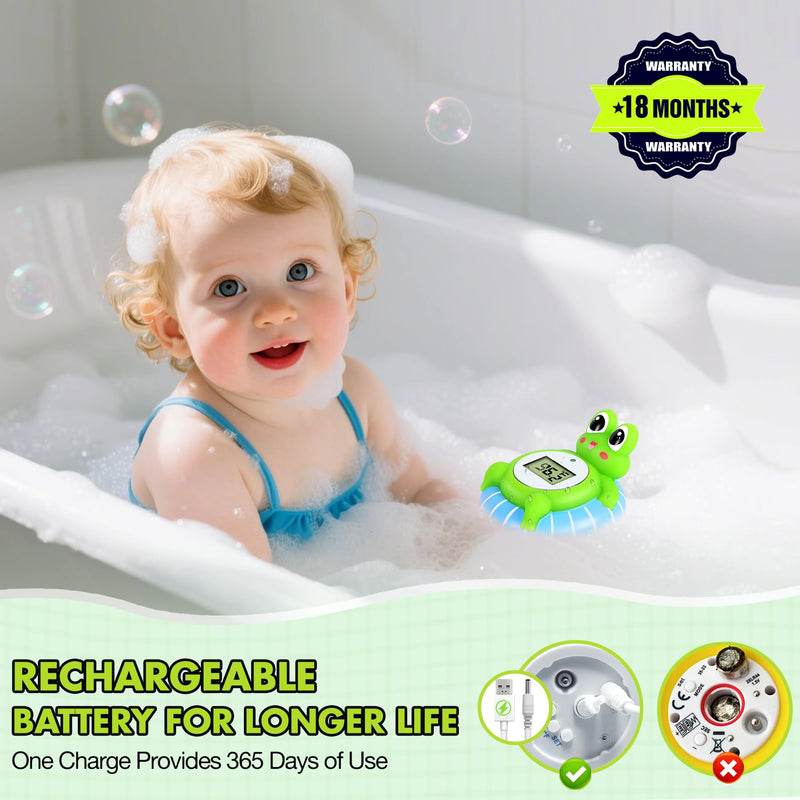 [Australia] - Baby Bath Thermometer - CPC Certified | IP68 Waterproof, BPA-Free for Newborn Safety | Floating Design, Temp Alarm & Backlit Display | Baby Bathtub Temperature Toy 