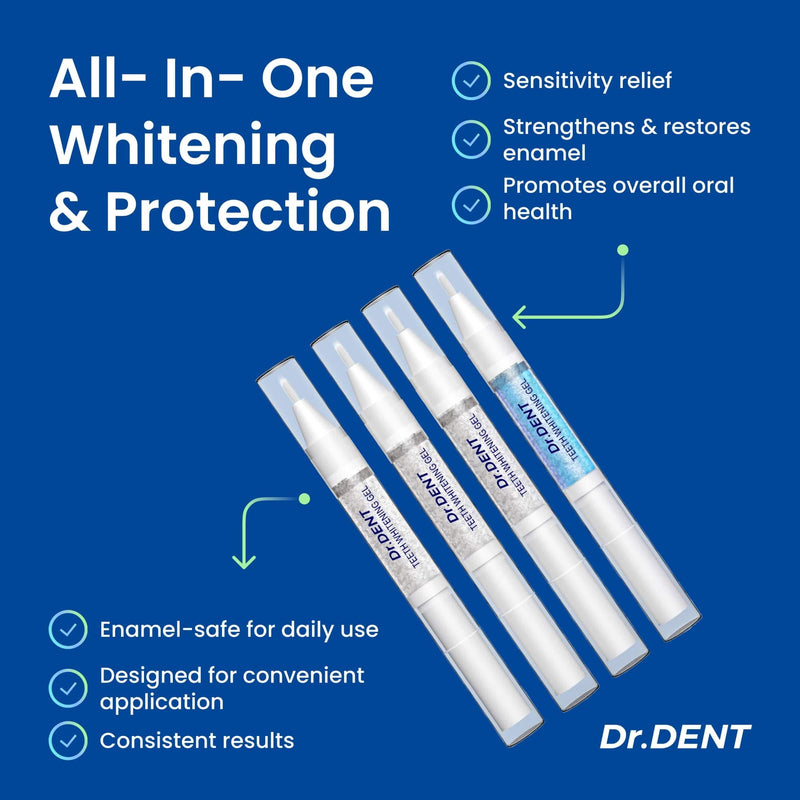 [Australia] - DrDent Professional LED Teeth Whitening Kit - Carbamide Peroxde Sensitivity Free Formula - (3) Teeth Whitening Gel Pens 30+ Whitening Sessions - (1) Remineralization Gel - Rapid & Effective Results 