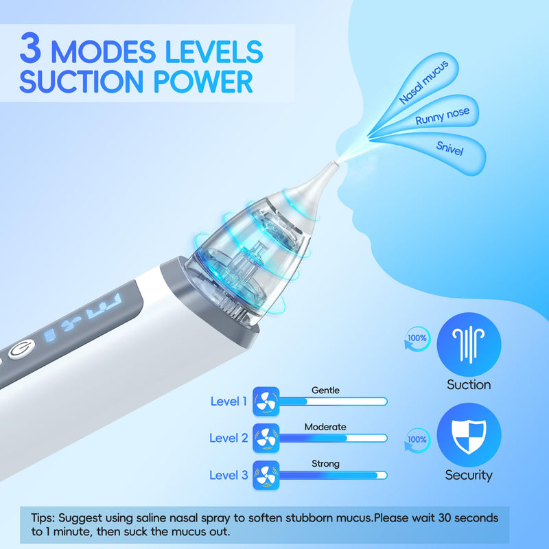[Australia] - Nasal Aspirator for Baby, Electric Nose Sucker for Baby & Toddler, Congestion Relief with 3 Levels Suction,Soothing Light & Nursery Rhymes 