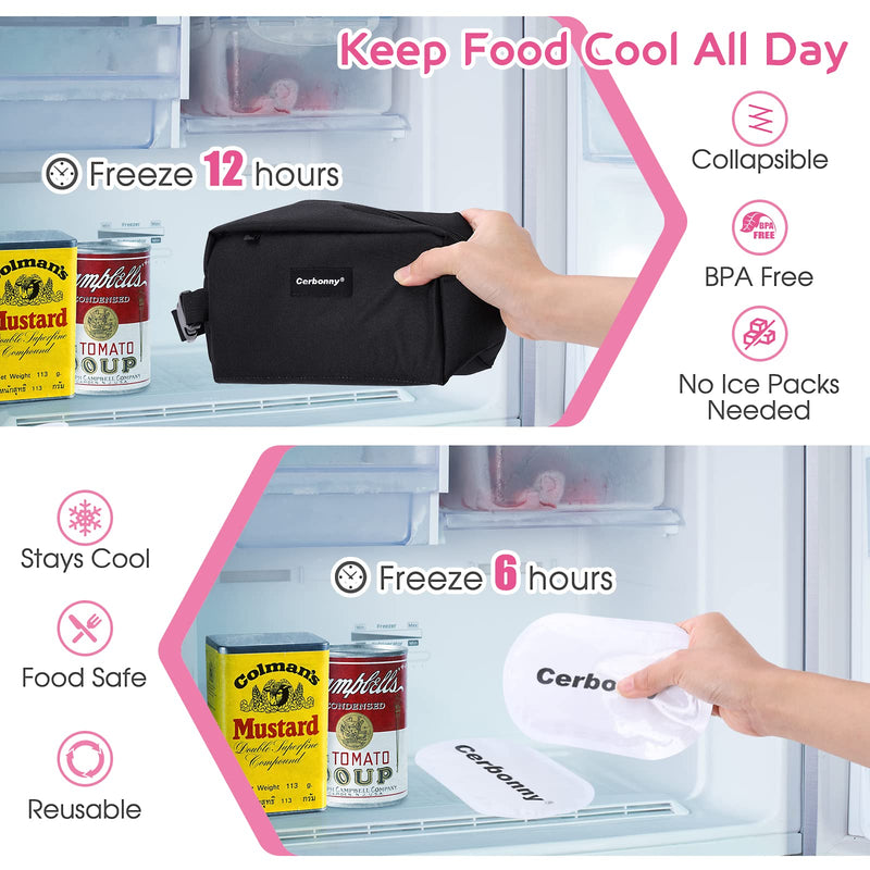 [Australia] - Freezable Lunch Bag,Freezable Snack Bag,Mini Cooler Bag for Travel/Work/School,Small Insulated Bag,Small Cooler Lunch Box with Ice Packs,Insulated Snack Bag,Freezable Snack Box with Handle Buckle black-1 