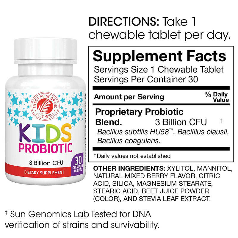 Silver Fern Brand Family Probiotics - Ultimate Adult Probiotic | (1 Bottle = 60 Capsules) Plus Ultimate Children's Probiotic for Kids (1 Bottle = 30 Chewables) Gut-Health Microbiome Support