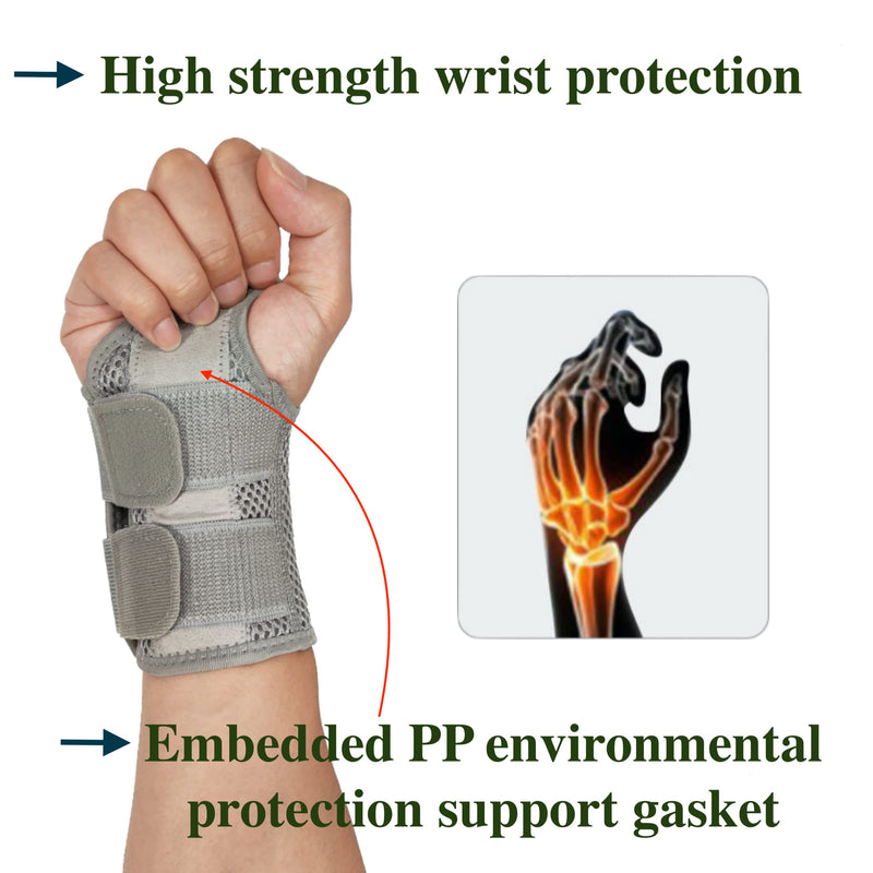 Wrist Brace for Carpal Tunnel Relief Night Support, Hand Brace with 2 Stays for Women Men, Adjustable Wrist Support Splint for Right Left Hands for Tendonitis, Arthritis, Sprains Small Right Hand-Gery-S/M