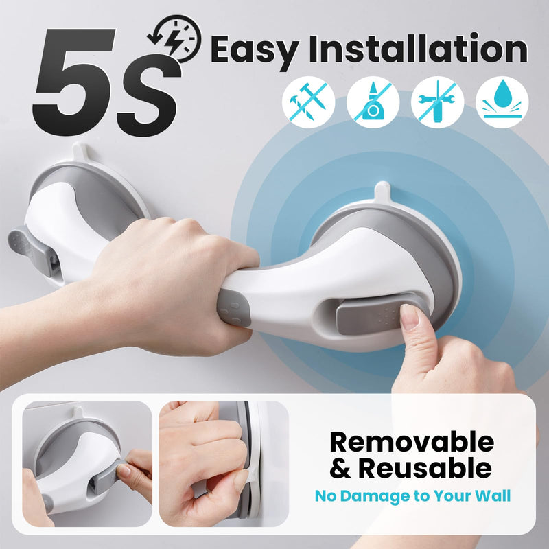 [Australia] - TAILI Shower Grab Bar, 2 Pack 12 Inch Suction Grab Bars for Bathtubs and Showers for Elderly, Shower Handle for Seniors Bathroom Safety Grip, No Drilling Removable,Grey 12.2" Gray 
