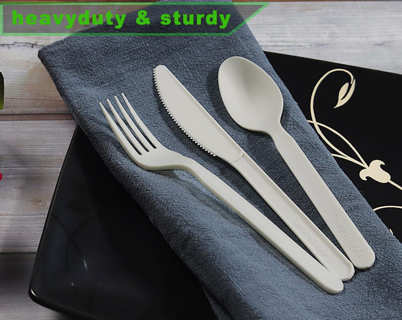 [Australia] - Heavy-duty Compostable Forks, BPI Certified 100 Count 7" Large Disposable Cutlery Utensils Silverware Flatware Fork 