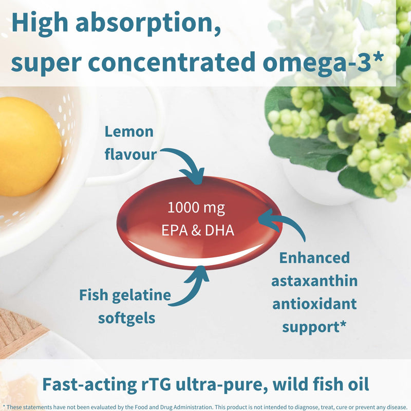 [Australia] - Igennus Ultra Pure Omega 3 Triglyceride rTG Wild Fish Oil 1360mg, IFOS Certified, EPA DHA 1000mg Plus Astaxanthin, Non-GMO, for Men & Women, 180 Softgels 