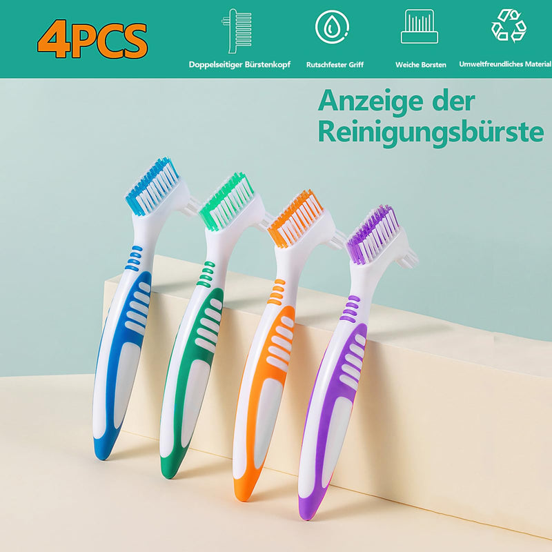 [Australia] - Denture brush, 4 pieces denture toothbrush, denture cleaning brush set, portable double-sided denture brush for effective denture cleaning, premium hard denture brush 