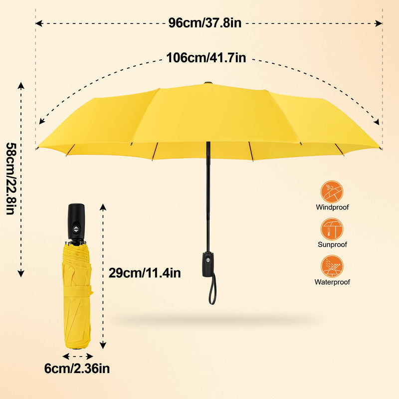 ZOMAKE Travel Umbrella Compact - 8/10 Ribs Portable Collapsible Umbrellas for Rain Windproof - Paraguas Automatic Small Folding Umbrella Lightweight Packable Umbrella for Women Men - Black&Yellow