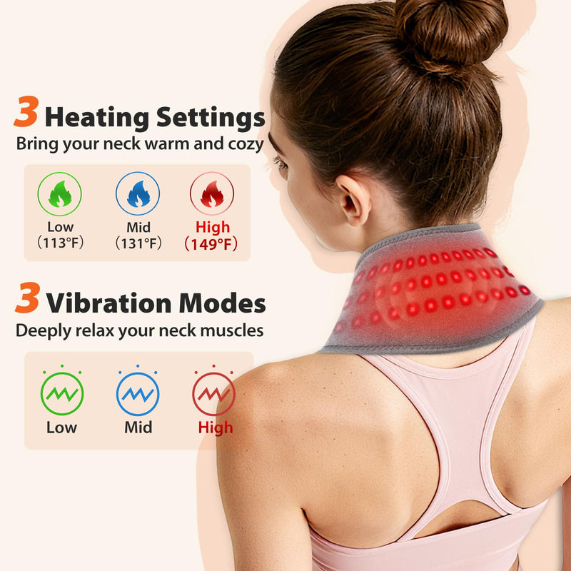Neck Heating Pad with Massage, Heating Neck Wrap with 660nm 850nm Red Light, with 3000mAh Rechargeable, 3 Levels Heat & 3 Massage