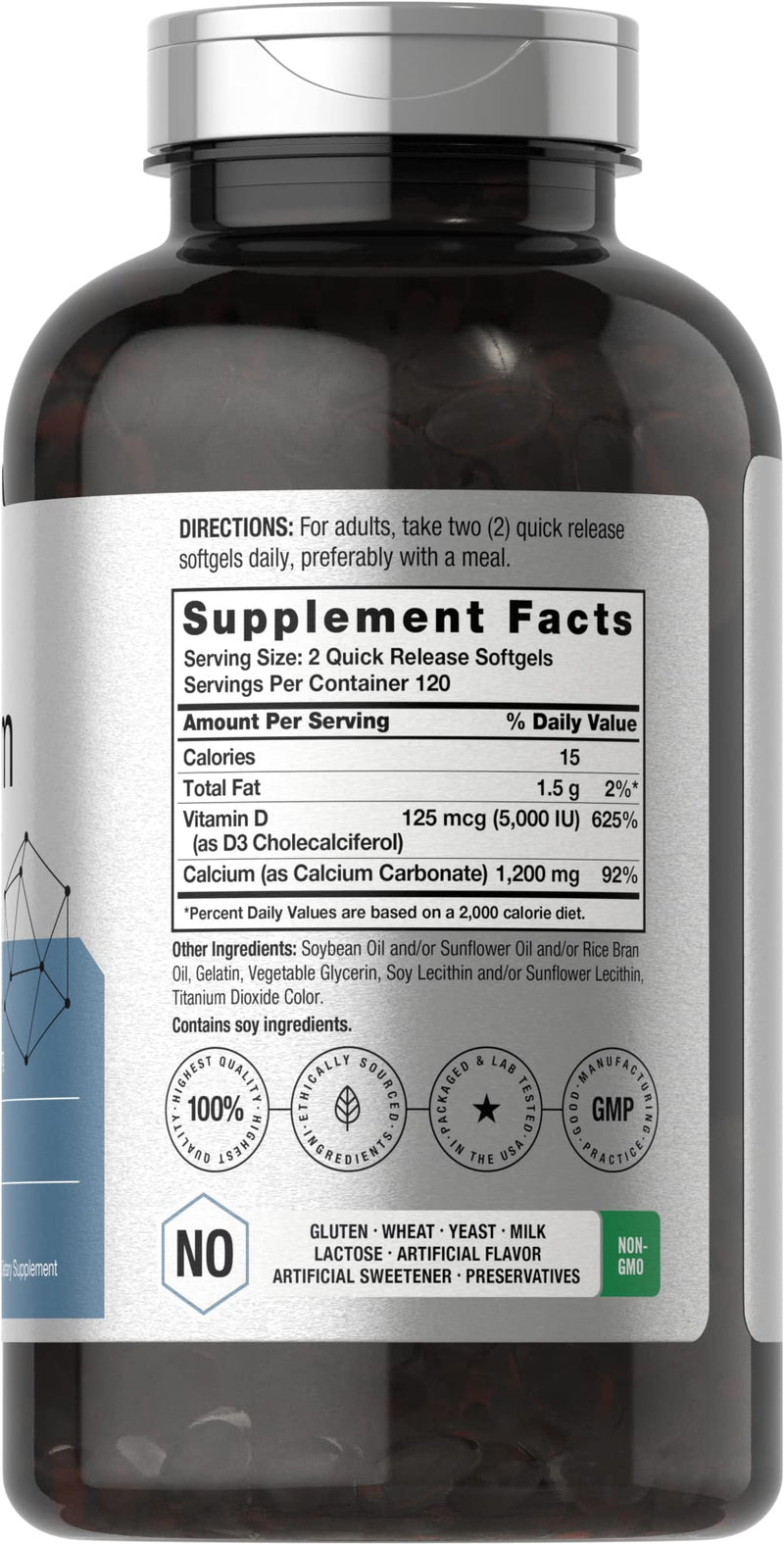 Horbäach Calcium 1200 mg with Vitamin D3 | 240 Softgels | 5000IU Vitamin D3 | Absorbable Calcium Supplement for Women and Men | Non-GMO, Gluten Free 240 Count (Pack of 1)
