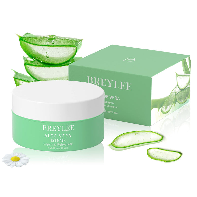 [Australia] - BREYLEE Aloe Vera Eye Mask– 60 Pcs - Puffy Eyes and Dark Circles Treatments – Look Younger and Reduce Wrinkles and Fine Lines Undereye, Improve and Firm eye Skin - Pure Natural Material Extraction Green 