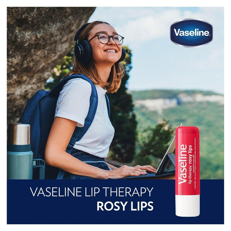 Vaseline Lip Therapy Variety 4-Pack – Original + Rosy Lips Moisturizing Lip Balm with Vitamin E, 0.16 Oz Ea