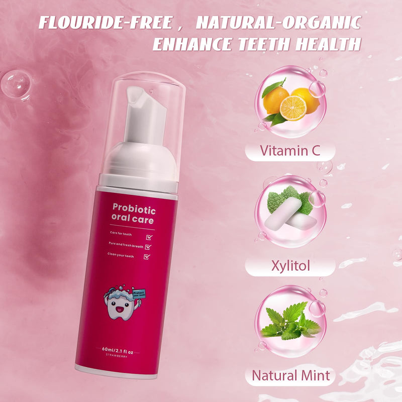 Kids Foam Fluoride Free Toothpaste with Watermelon and Strawberry Mint Flavor,Toddler Natural Teeth Deep Cleaning Toothpaste for U Shaped Toothbrush Watermelon+Strawberry