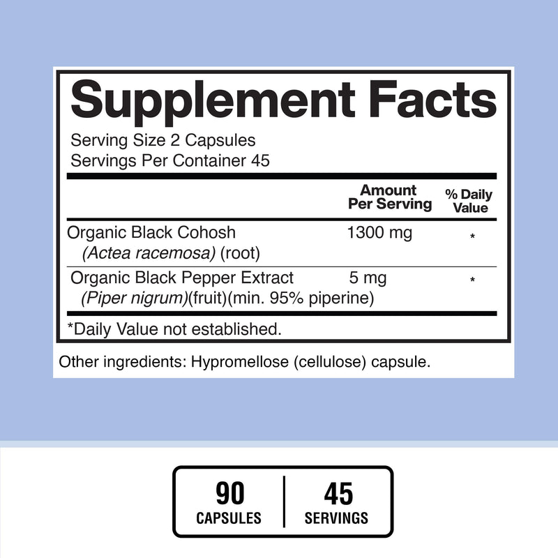 [Australia] - American Standard Supplements Black Cohosh 1300mg Per Serving with Black Pepper Fruit Extract - Vegan, Gluten Free, Non-GMO, 90 Capsules, 45 Servings 