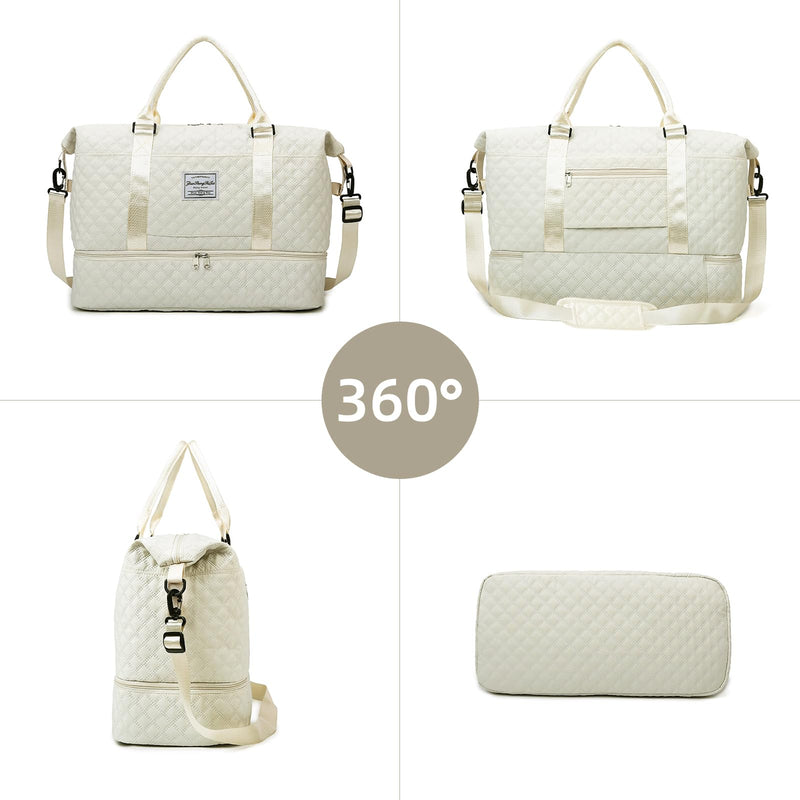 Travel Bags for Women Weekender Travel Duffel Tote Bag Carry on Overnight Bag Personal Item Travel Bag Sports Gym Tote Bag with Toiletry Bag Hospital Bag for Women Labor Delivery Beige