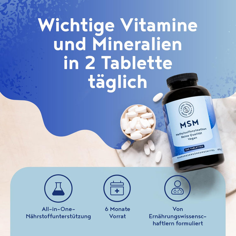[Australia] - MSM 2000mg with vitamin C - 365 tablets with methylsulfonylmethane - More compact MSM powder than capsules - High dosage and vegan - Alpha Foods 