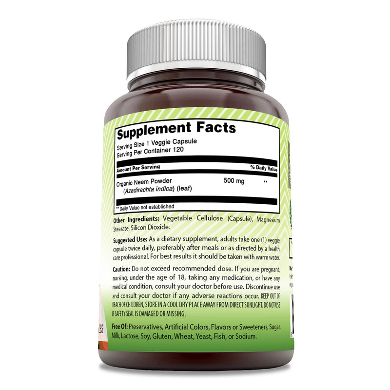 [Australia] - Amazing India Neem (Made with Natural Neem Leaf) Supplement | 500 Mg Per Serving | 120 Veggie Capsules | Non-GMO | Gluten Free | Made in USA 