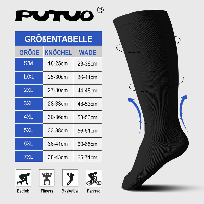 [Australia] - PUTUO women's compression stockings men's compression socks: support stockings men compression socks women thrombosis stockings for sports running flight travel cycling jogging cycling 1 pair black 4XL 