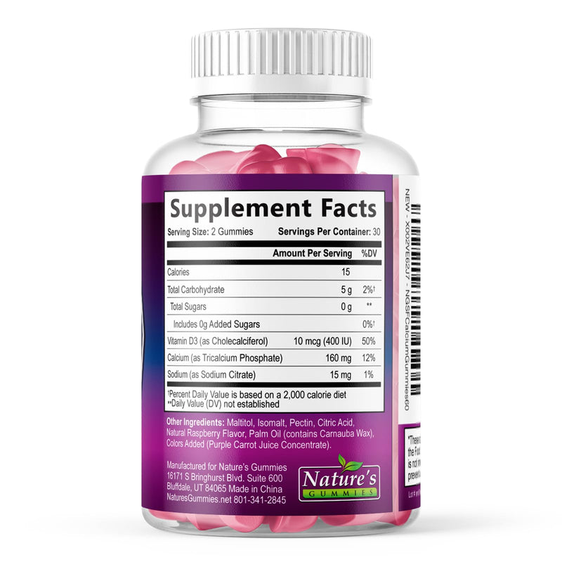Calcium Supplement Gummies - Sugar Free Calcium Gummy with Vitamin D3 for Best Absorption - Supports Immune Health, Bones & Teeth - Nature's Calcium Chews for Women & Men - Berry Flavor - 60 Gummies 60 Count (Pack of 1)