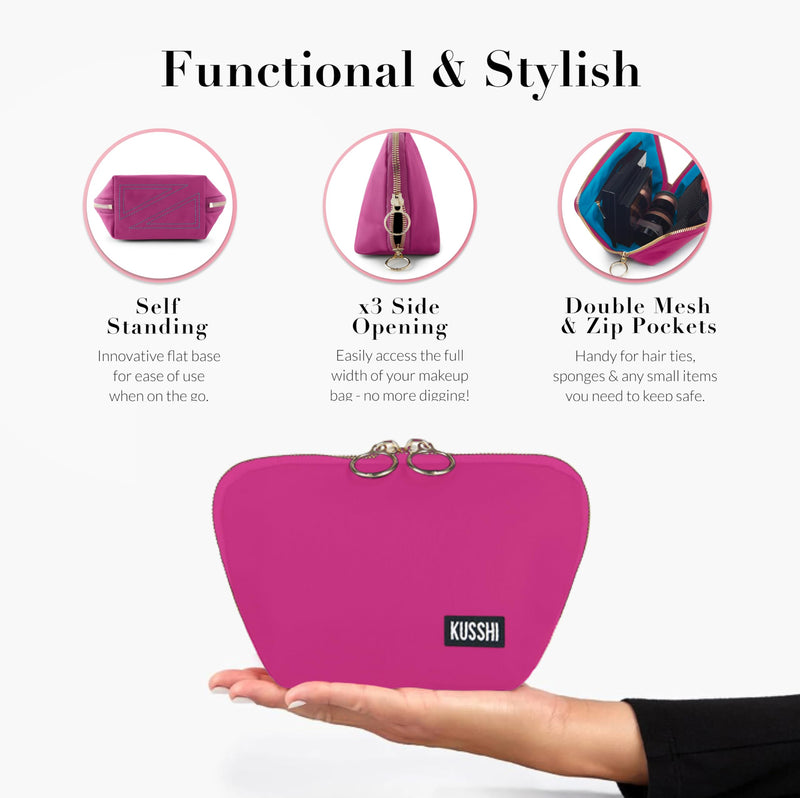 Washable Travel Makeup & Cosmetic Bag - Brush Organizer Sold Separately (Everyday, Pink/Teal)