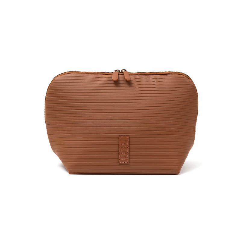 THE VERTI-Vertical Waterproof Makeup & Toiletry Bag | 23-Pocket Organizer with Upright, Fold-Down Design for Skincare, Toiletries & Essentials (Mahogany, Medium) Mahogany