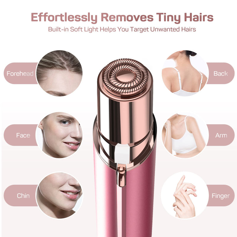 Facial Hair Removal for Women, Electric Painless Facial Hair Remover for Face, Lip, Chin with 2 x Replacement Heads Rose+2 Heads