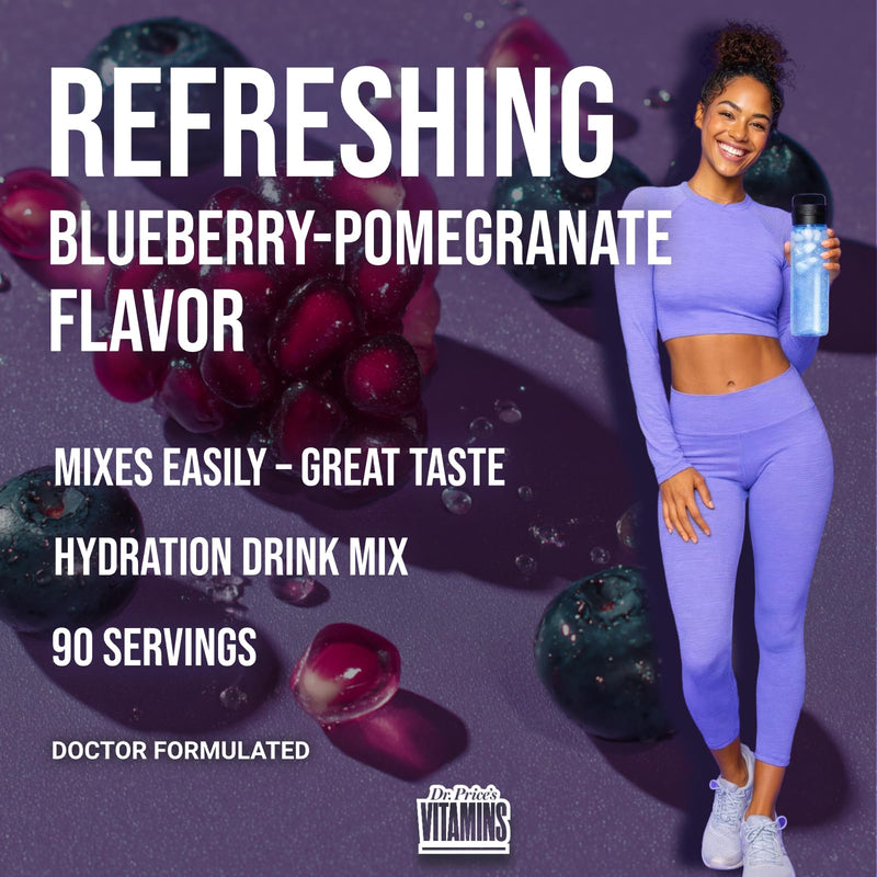 Dr. Price's Vitamins Electrolytes Powder, Blueberry Pomegranate 90 Servings | Electrolyte Mix Bulk, Hydration, No Sugar, Sodium, Potassium & 72+ Trace Minerals, Keto, Made in USA, Doctor-Formulated 90 Servings - Tub Blueberry-Pomegranate