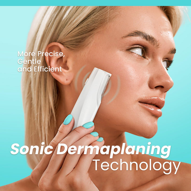 [Australia] - Sonic Dermaplaning Tool for Face - Rechargeable Dermaplane Razor with 6 Refill Dermablades, Facial Hair & Peach Fuzz Remover for Women (White) White 