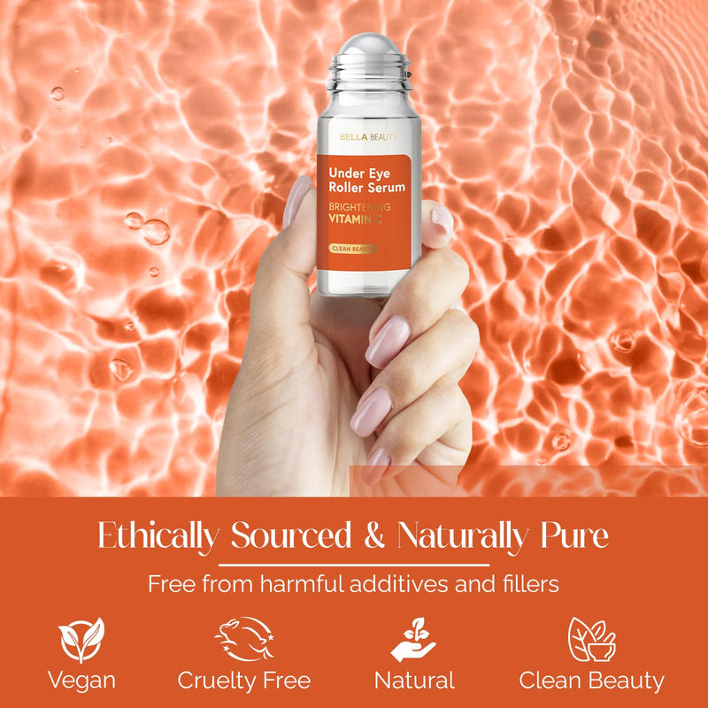 Bella Beauty Vitamin C Under Eye Roller Serum - Dermatologist Tested, Anti Aging, Korean Skin Care - Helps Minimize Dark Circles, Puffiness, Fine Lines - Vegan, Clean Beauty, Cruelty Free - 1.69 Fl Oz
