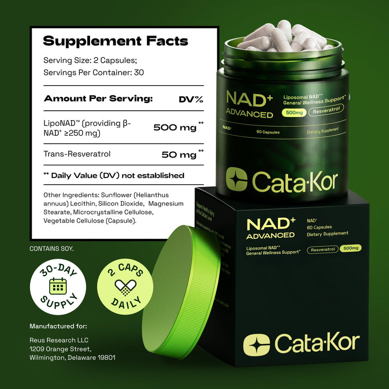 Cata-Kor Liposomal NAD Resveratrol Supplement – NMN Supplement Alternative – Third-Party Tested – Advanced NAD Supplement for Women & Men – 30-Day Supply 1