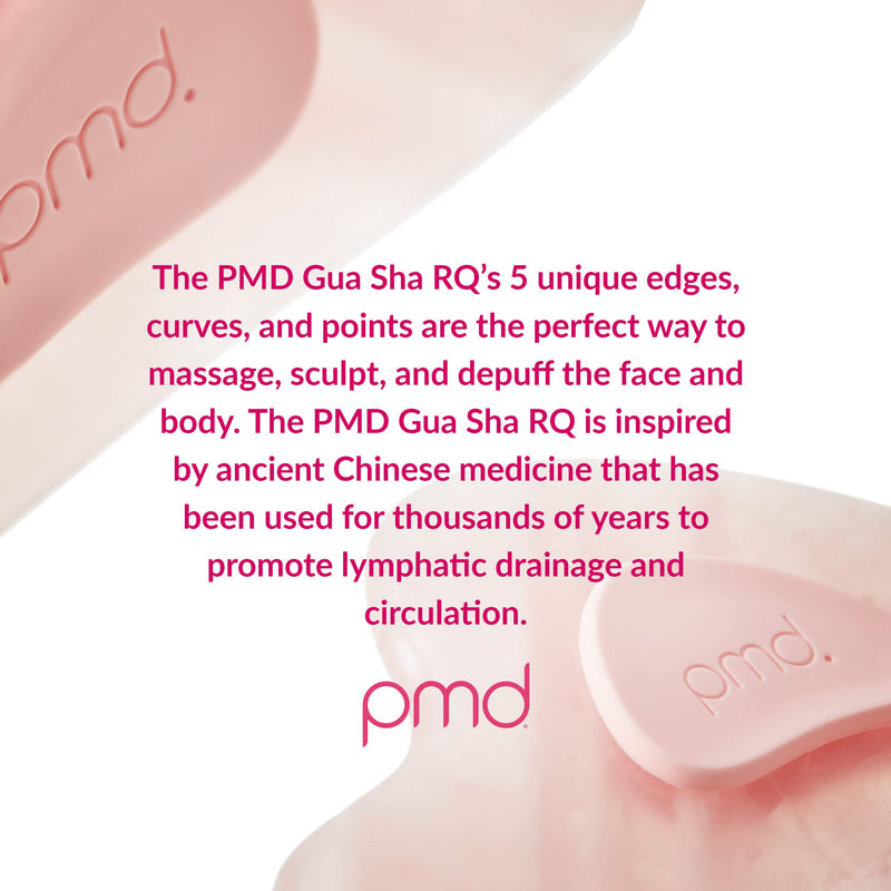 PMD Beauty Gua Sha Facial Tools - Massaging, Sculpting and Depuffing Guasha Tool for Face with Rose Quartz and Silicone Grip - Reduce Tension & Inflammation