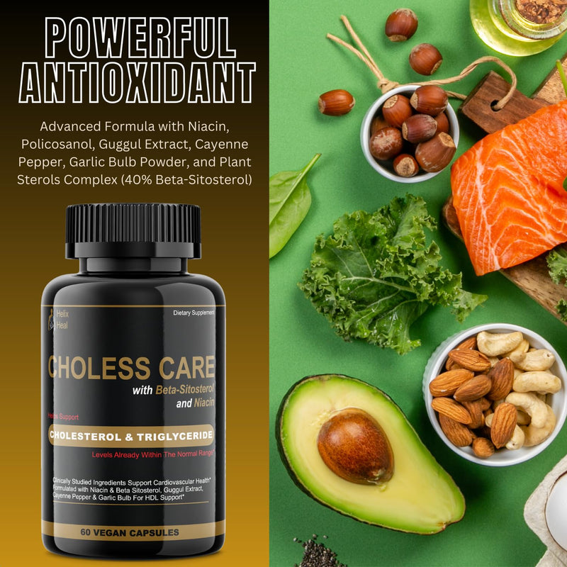 [Australia] - Cholesterol Supplement - Triglycerides Support Capsules w. Organic, Odorless Garlic, Cayenne Pepper, Plant Sterols to Support Normal HDL and LDL Cholesterol Levels w. Antioxidant Niacin (Vitamin B3) 