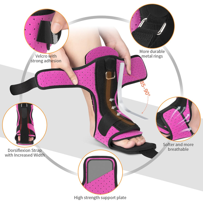 Plantar Fasciitis Night Splint: Adjustable Brace with Arch Support | Dorsal Night Splint for Women Men | Dual Effective Relief Achilles Tendonitis Foot Drop Heel Pain Rose Red